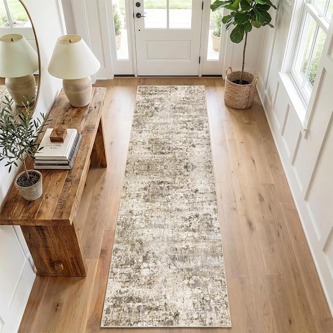 2x6 Rug for Entryway Hallway-No Slip Soft Carpets Modern Abstract Indoor Floor Stain Resistant Carpet for Bedroom Dining Room Farmhouse Nursery Home Office Tan