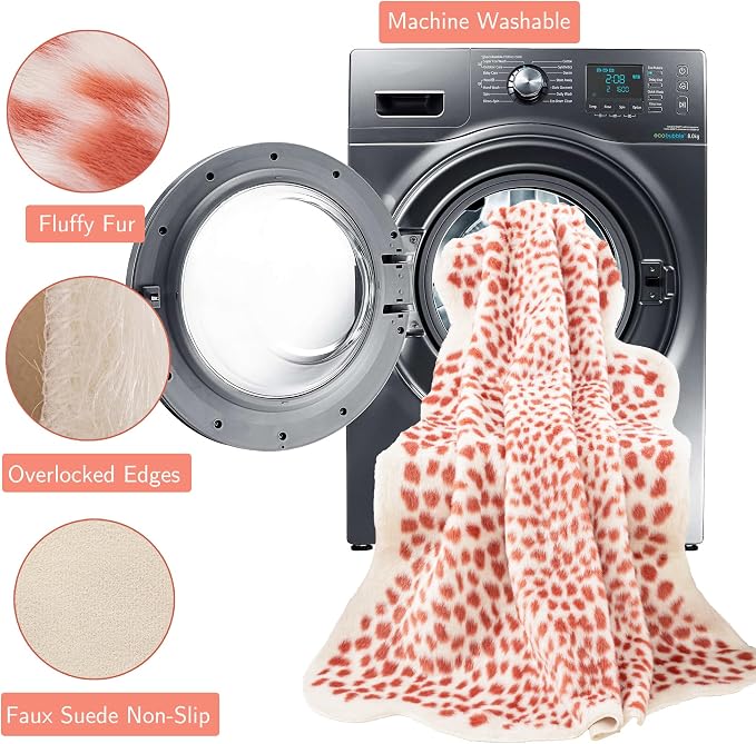Huichenxing2021FURSTORE Leopard Rug Cheetah Print Rug Large Faux Cowhide Skin Mat Animal Print Area Rugs for Living Room Bedroom Home Office 5.3ft x 6.7ft Pink