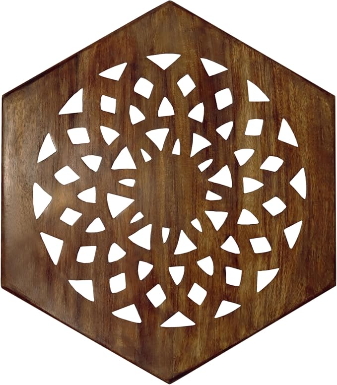 COTTON CRAFT Solid Wood End Table - Hand Carved Moroccan Accent Table - Boho Folding Side Table - Small Spaces Entryway Global Living Room Bedside - No Tools Assembly - 24x20 in - Dark Antique Brown