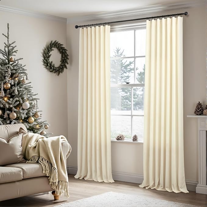 102 Inch Velvet Curtains 2 Panels Set Length Victorian Rustic Neutral Boho Modern Decorative Curtain for Bedroom Heat Cold Blocking Window Thermal Insulating Drape for Living Room Long Ivory Off White