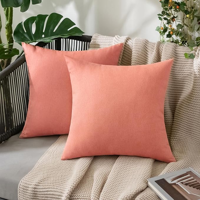 MIULEE Pack of 2 Decorative Outdoor Solid Waterproof Throw Pillow Covers Spring Valentine Faux Linen Garden Farmhouse Cushion Cases for Patio Tent Balcony Couch Sofa 16x16 Inch Blush Pink