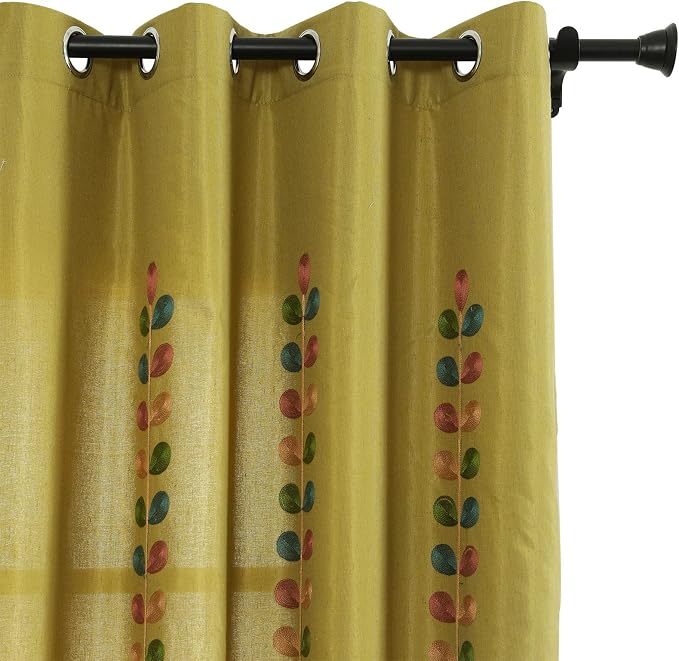 VOGOL Linen Curtains 84 Inch Length, Colorful Leaves Embroidered Window Drapes for Living Room/Dining Room, Top Grommet, W52 X L84, 2 Panels