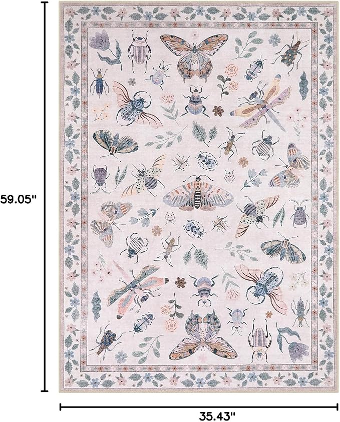 Lahome Insect Washable Small Area Rug, 3x5 Area Rugs for Bedroom Living Room, Non-Slip Soft Accent Throw Carpet for Kitchen Office Entryway Bathroom Office Vionnet, Pink