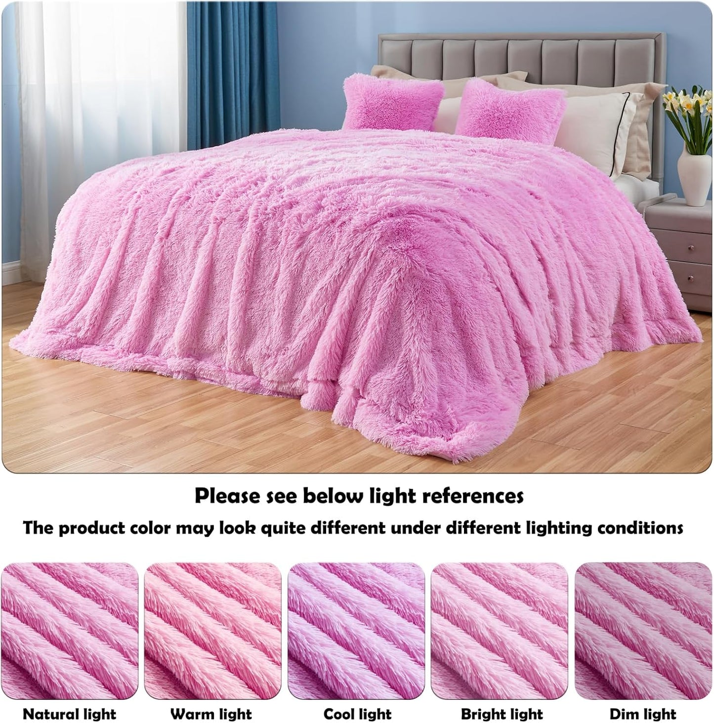 GONAAP Fuzzy Faux Fur Throw Blanket Light Pink Super Soft Cozy Plush Fuzzy Shaggy Blanket for Couch Sofa Bed (Light Pink, Throw(50"x60"))