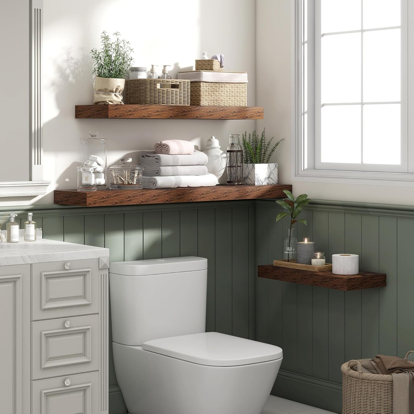 Heimlove 48" Floating Shelves for Wall,10 Deep Rustic Brown Wood Display & Storage Wall Shelves with Heavy Duty Brackets for Bathroom,Bedroom,Kitchen,Living Room,Office