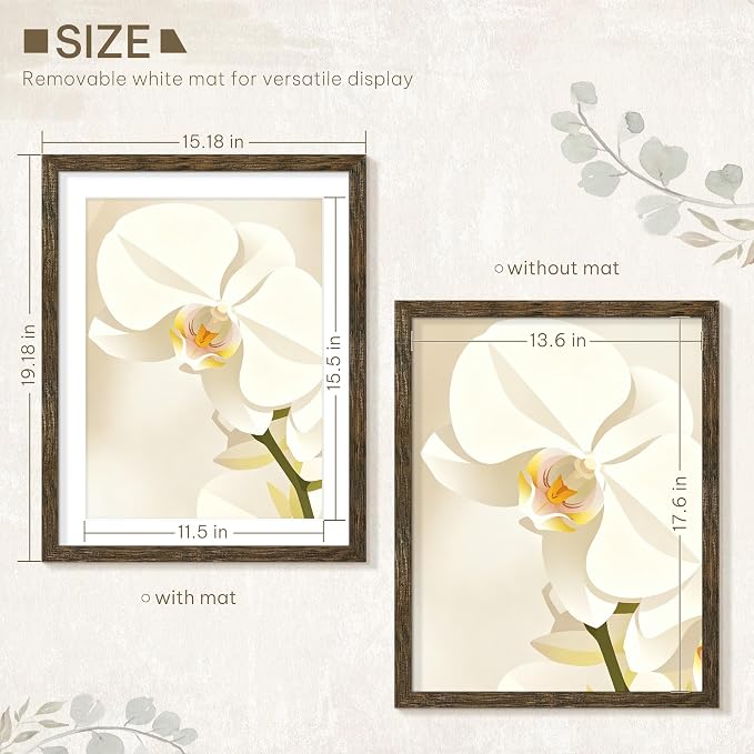 Picrit 14x18 Picture Frame 3 Pack, Wooden Brown Rustic Poster Frame, Display Poster 12 x 16 with Mat or 14 x 18 without Mat for Horizontal or Vertical Wall Mounting