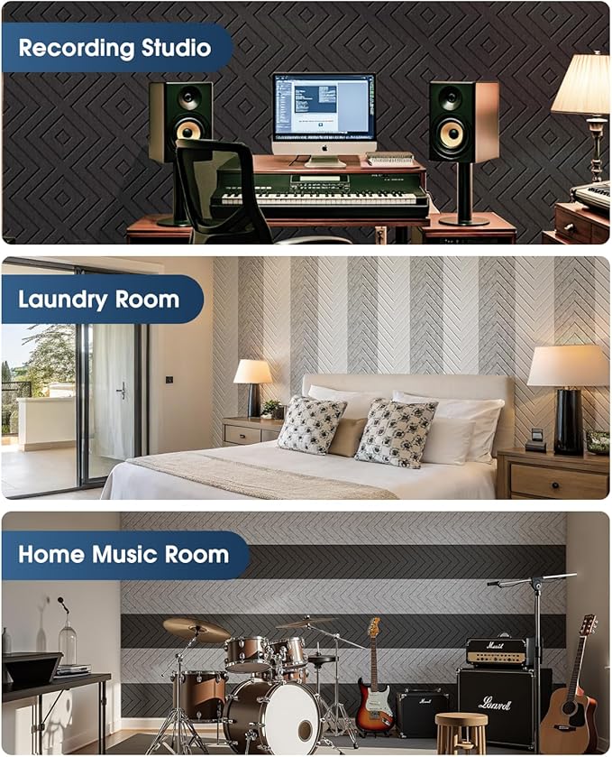 Sound Proof Foam Panels for Walls, 12 Pack Self-Adhesive Acoustic Panels, 12" X 12" X 0.4" Soundproof Wall Panels for Door, Ceiling, Home Office White