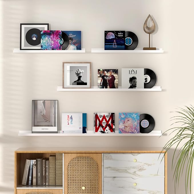Fun Memories Picture Ledge Shelf, 40 Inch Floating Shelves Set of 2, Large Nursery Book Shelves for Toys Storage, Kids Bookshelf Wall Mounted for Wall Decor Books Photo Frames, White
