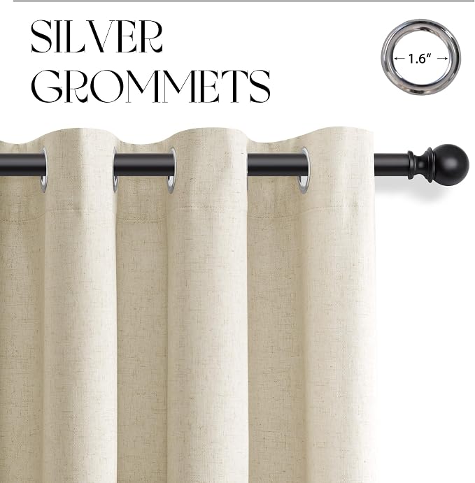 Jowels Warm Beige Linen Blackout Curtains 84 Length 2 Panels Set for Living Room Bedroom, 100% Black Out Thermal Insulated Linen Drapes, Room Darkening Grommet Curtains 84 Inches Long