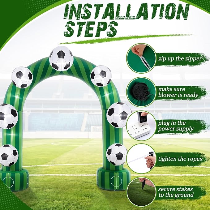 Jenaai 8ft Giant Soccer Inflatable Arch, Blow up Soccer Goal Outdoor Yard Decorations with Built in LED Lights for Fans Field Club Senior Night Sports Tournament Photo Prop Birthday Party Decor