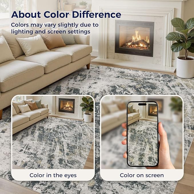DMOYEST Area Rug Living Room Rugs - 9x12 Large Soft Indoor Neutral Modern Abstract Low Pile Washable Rug Carpet for Bedroom Dining Room Farmhouse Home Office-Black Gold/Grey