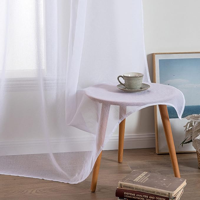MIULEE 2 Panels White Semi Sheer Window Curtains 96 Inches Long Elegant Decoration Grommet Top Window Voile Drapes/Treatment Linen Textured Panels for Bedroom Living Room (54X96 Inches)