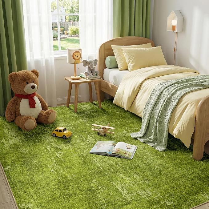 RELEANY Washable Area Rugs 5'x7' Non-Slip Modern Abstract Soft for Living Room Entryway Bedroom Kitchen, Print Pattern, Grass Green