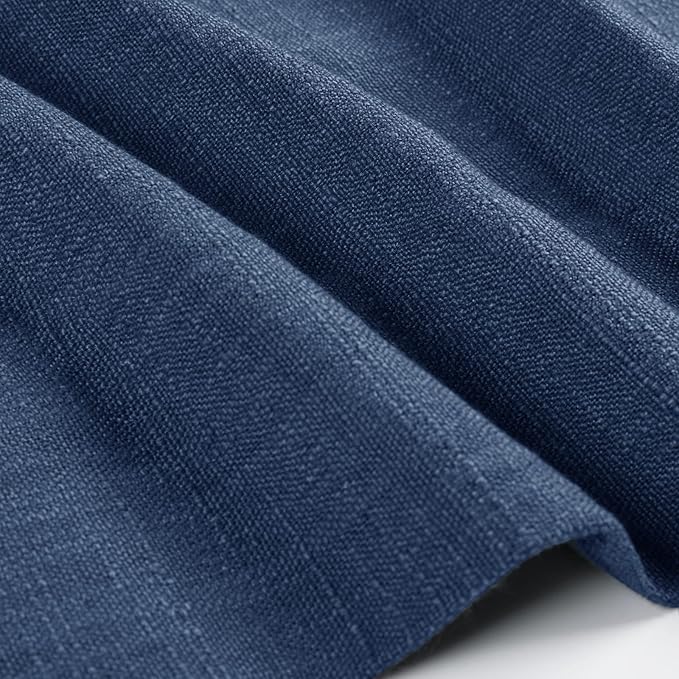 TWOPAGES 42" W x 45" L Linen Blend Cafe Curtains for Kitchen Window, Light Filtering Pinch Pleated Tier Curtains, Modern Farmhouse Half Window Curtains for Bathroom, Navy Blue, 2 Panels