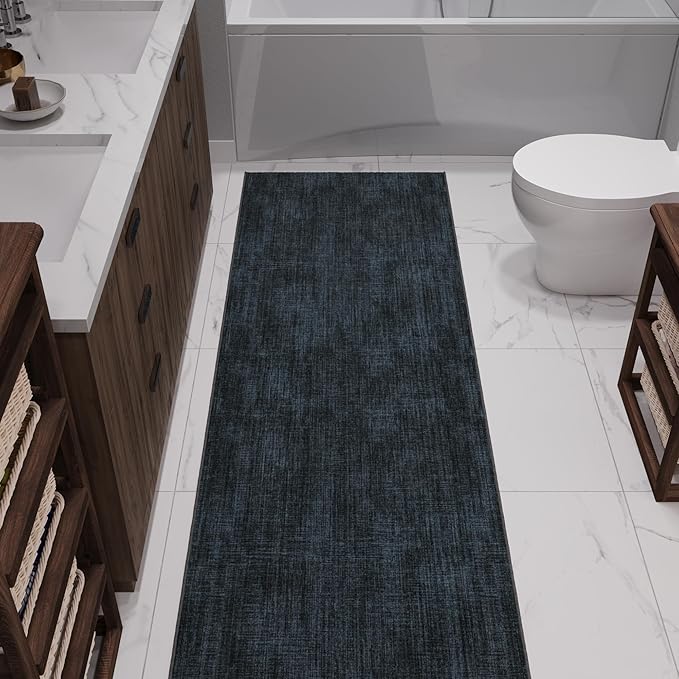 Ottomanson Aisle Runner Rug 2'7" x 42' – Soft Non-Slip Rug, Low Pile Carpet for Hallways, Events, Churches & Extra-Long Indoor Spaces, Solid Charcoal Navy