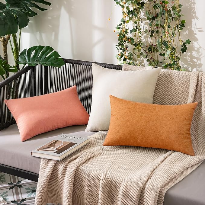 MIULEE Pack of 2 Decorative Outdoor Solid Waterproof Throw Pillow Covers Spring Valentine Faux Linen Garden Farmhouse Cushion Cases for Patio Tent Balcony Couch Sofa 20x12 Inch Blush Pink