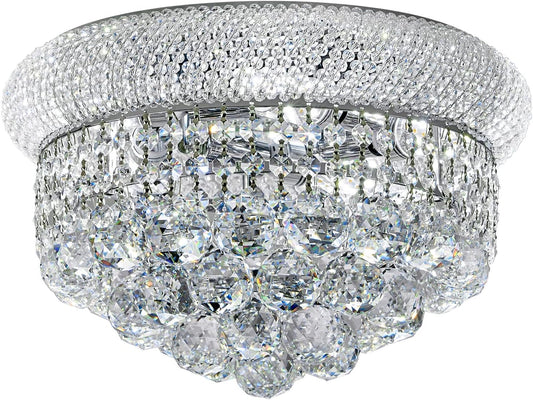 Crystal Flush Mount Chandelier Ceiling Light Fixture for Living Room Dining Room Bedroom Foyer Entryway Hallway Closet Bathroom (Chrome, 9" H x14 D)