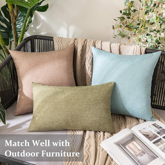 MIULEE Pack of 2 Decorative Outdoor Solid Waterproof Throw Pillow Covers Spring Faux Linen Garden Farmhouse Cushion Cases for Summer Patio Tent Balcony Couch Sofa 16x16 Inch Teal