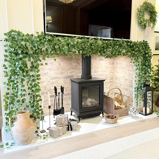 CQURE 240 Pack 1680Ft Artificial Ivy Fake Vines,Ivy Garland Greenery Garland Fake Hanging Plants Vines Aesthetic Green Leaves for Bedroom Wedding Party Garden Wall Room Decor