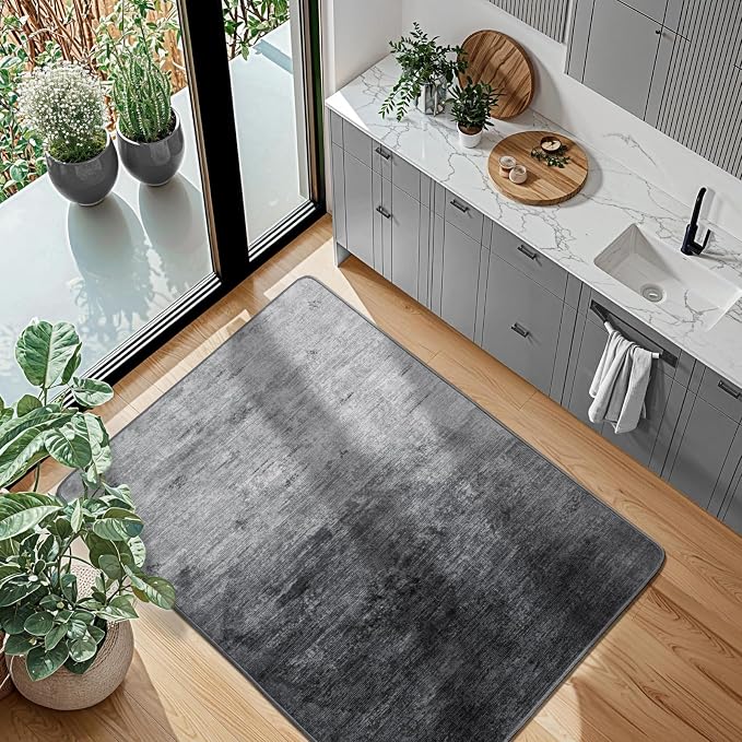 2x3 Washable Mat,Small EntryWay Rugs,Stainproof Non-Slip for Indoor Entranc | Low pile,Stain-resistant & Non-slip backing, Solid Vintage Style for indoor,entryway,kitchen,bathroom(2x3,Gray)