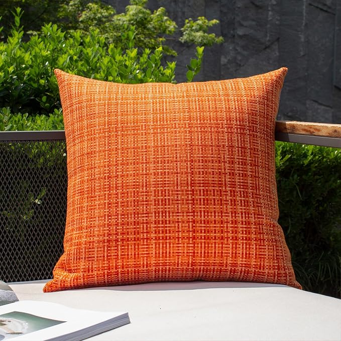 Kevin Textile Pack of 2 Decorative Outdoor Waterproof Fall Throw Pillow Covers Stripe Pillowcases Modern Autumn Decorative Cushion Cases for Patio Couch Bench 16 x 16 Inch Orange
