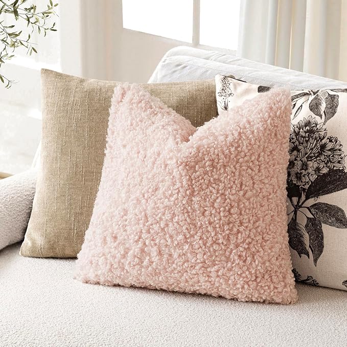 Foindtower 2 Pieces 26x26 Inch Light Pink, Faux Fur Throw Pillow Cover Accent Sherpa Furry Pillow Covers Fuzzy Soft Pillowcases Cozy Sheepskin Decorative Fleece Cushion Case for Bed Couch Living Room