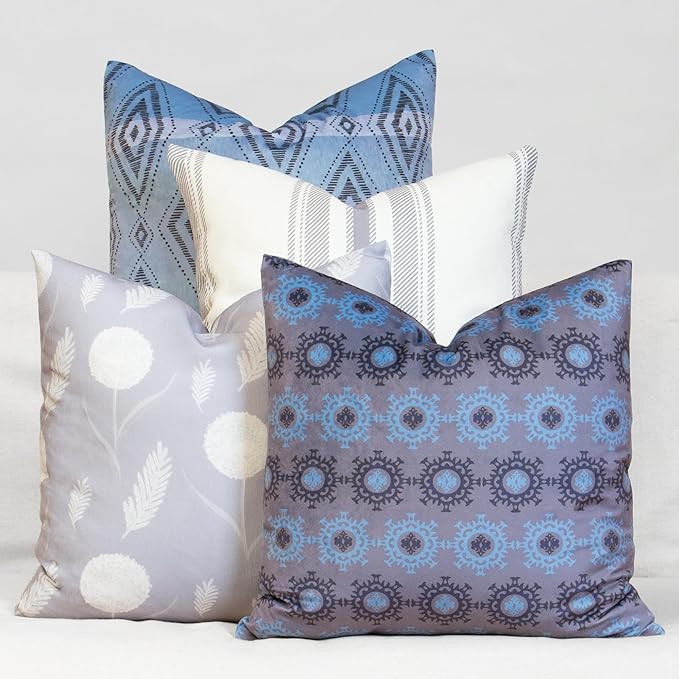 Decorative Throw Pillow Set of 4, 18" x 18" Colorful Accent Pillow Covers, Restful Cottage
