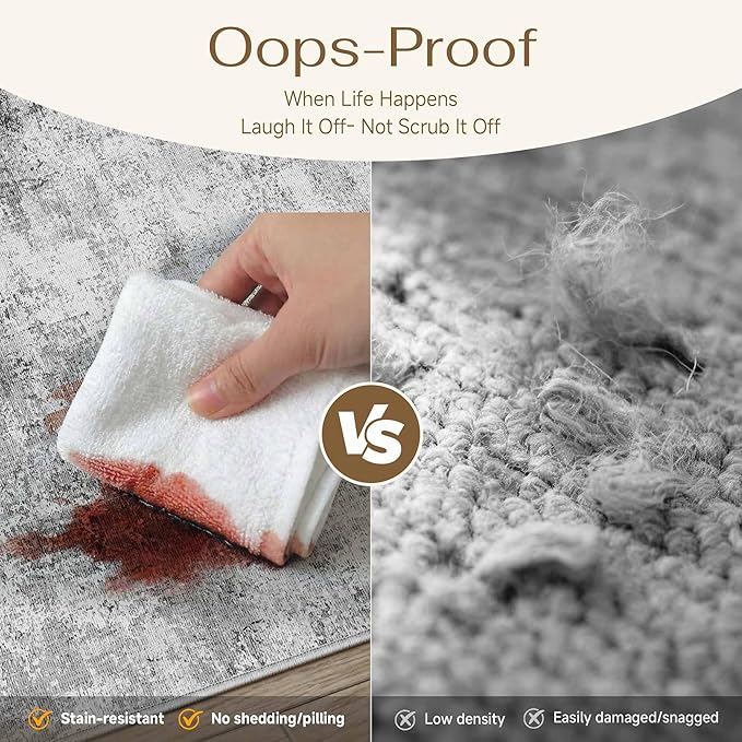 5x7 Washable Area Rug Rust Grey Abstract Non Slip Soft Low Pile Rug for Living Room Bedroom Dining Room Office Neutral Modern Indoor Throw Carpet for Home Decor