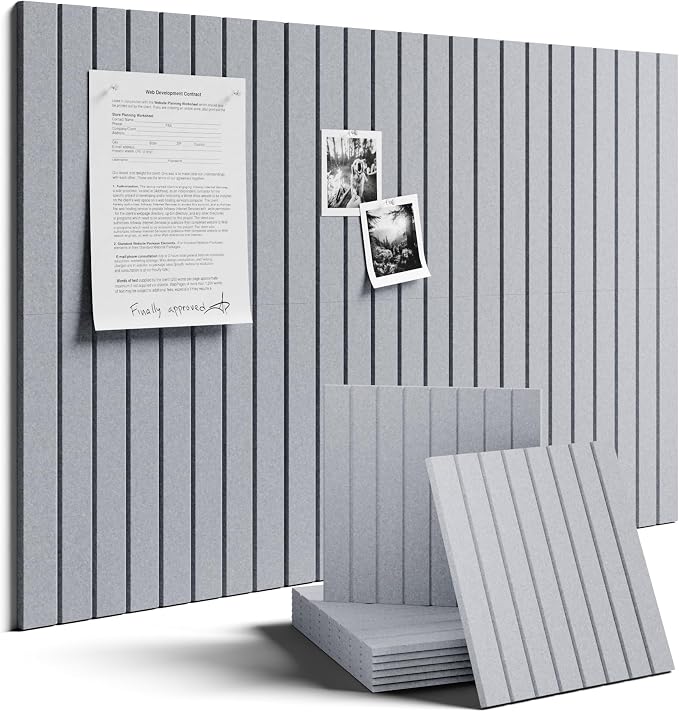 Fluxynara Large Felt Bulletin Board 36"x24" Cork Board Alternative - 6 Pack with 32 Safe Removable Adhesive Tabs, Cork Boards for Walls Felt Board for Home Office Classroom Pin Board-Soft Gray