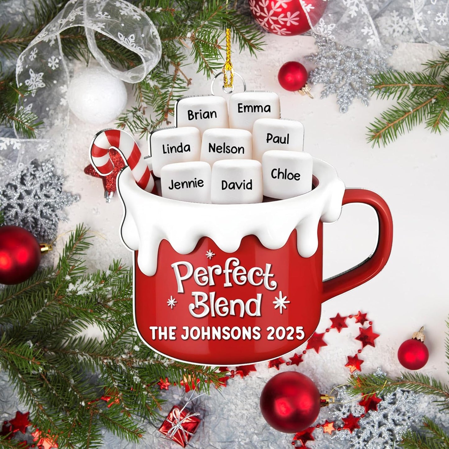 A Blend of Christmas Cheer Personalized Acrylic Ornament – Custom Name Charms Family Members up to 10 People, Holiday Decoration for Family Members & Friends