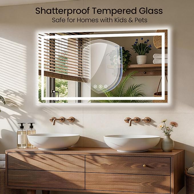 60X36 LED Bathroom Mirror with Lights, Anti-Fog, Backlit + Front Lit, Lighted Bathroom Vanity Mirror for Wall, Memory Function, Dimmable, Tempered Glass, Shatter-Proof