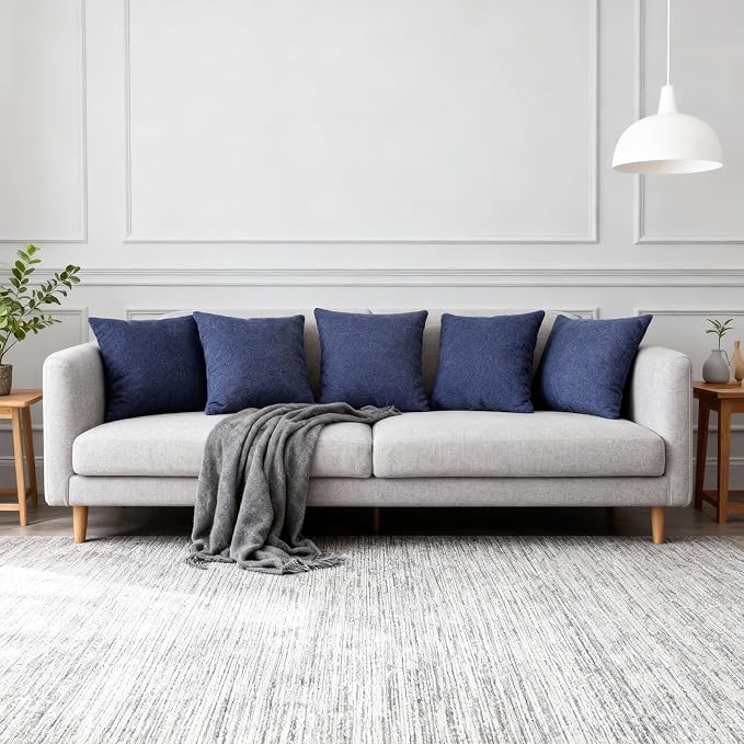 Throw Pillows with Inserts Included, 18x18 Couch Pillows,Throw Pillows for Couch,Cotton-Linen Blend, Blue,2 Pack.