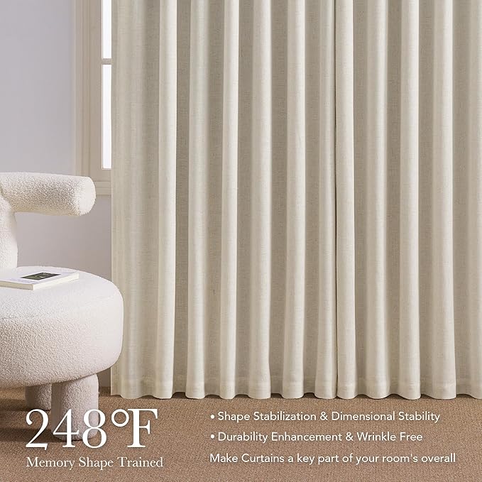 NICETOWN PRO 100% Blackout Beige Curtains for Living Room, Pinch Pleated Linen Blend Window Treatments Thermal Drapes Sound Dampening for Bedroom, W40 x L102, 2 Panels