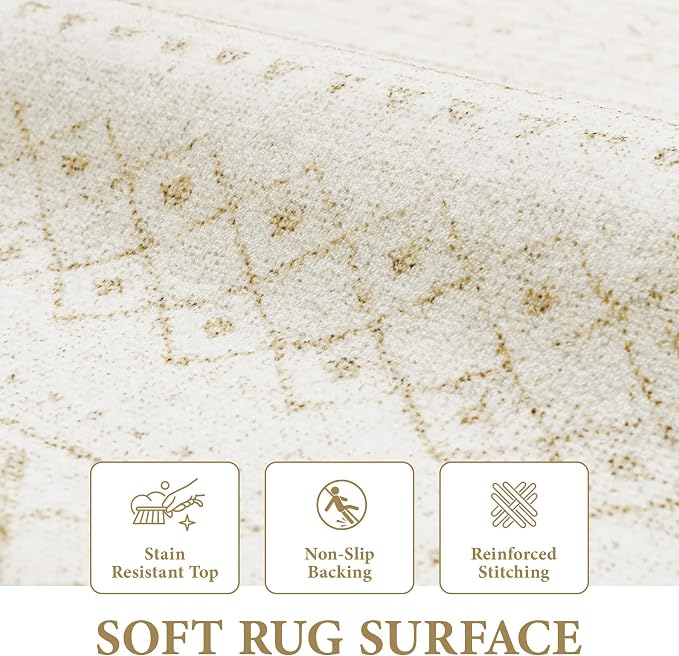 Area Rug for Living Room 10x12: Large Washable Boho Moroccan Rugs Geometric Neutral Rug, Non-Slip Foldable Morden Farmhouse Indoor Floor Carpet for Bedroom Dining Room Home Office（Beige,10'x12'）
