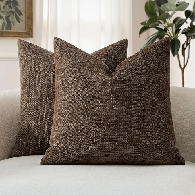 MIULEE Pack of 2 Decorative Throw Pillow Covers Soft Chenille Euro Sham Throw Pillows Solid Textured Cushion Covers for Bed Couch Sofa Bedroom Living Room 26x26 Inch, Chocolate Brown