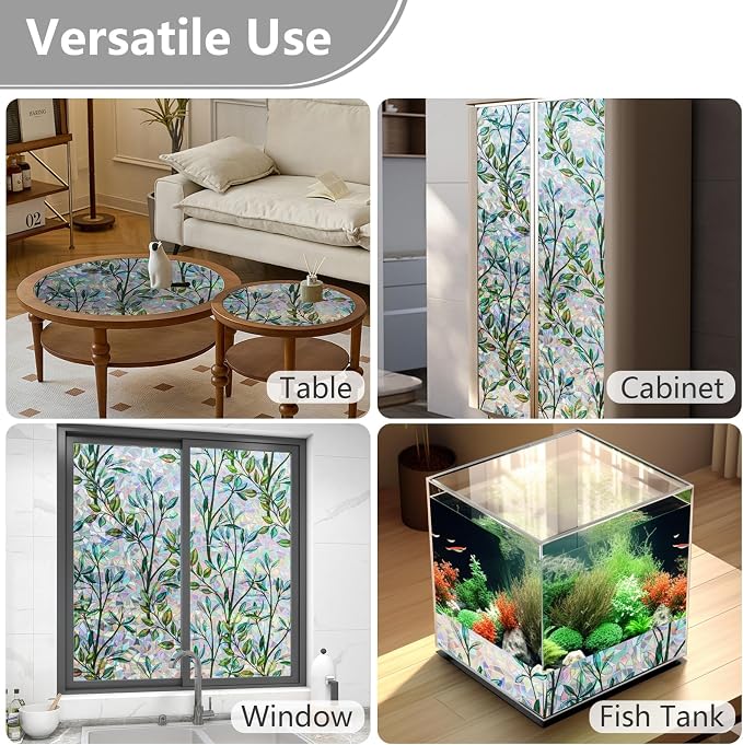 LEMON CLOUD Window Privacy Film Static Clings Decorative Leaf Rainbow Window Sticker Non-Adhesive Decals for Glass with Tools, 23.6 x 157.4 Inch