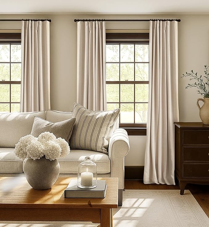 INOVADAY 100% Blackout Curtains for Bedroom, Black Out Curtains 102 Inch Long, Clip Rings Linen Blackout Drapes, Thermal Insulated Room Darkening for Living Room, 2 Panels - Oatmeal,W50xL102