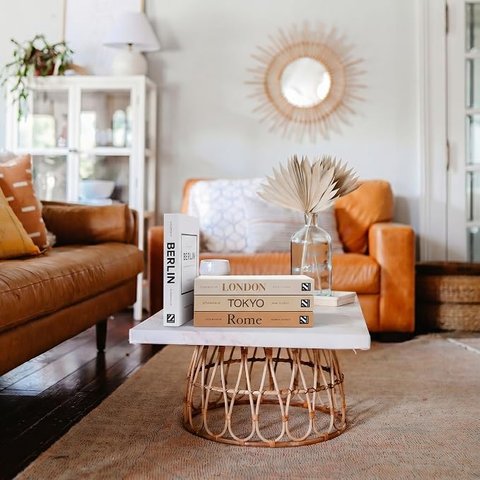 PROBENEX 4 Pcs Decorative Books | Faux Mocha Coffee Table & Shelf Decor | Warm Modern Look for Living Room, Office and Entryway - Not Real, Tool-Free 2-Min Setup