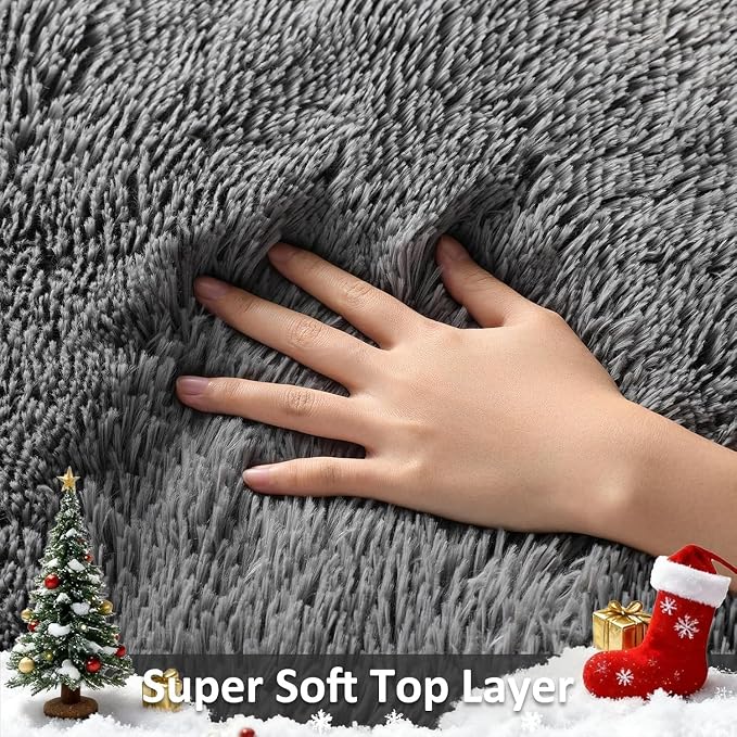 Ophanie Runner Rug for Hallway, 3x6 Washable Non-Slip Fluffy Soft Bedside Rugs, Bedroom Living Room Shaggy Carpet for Kids Girls Boys Dorm Nursery Decor Aesthetic, Grey with Over 99 pcs Pile fibers