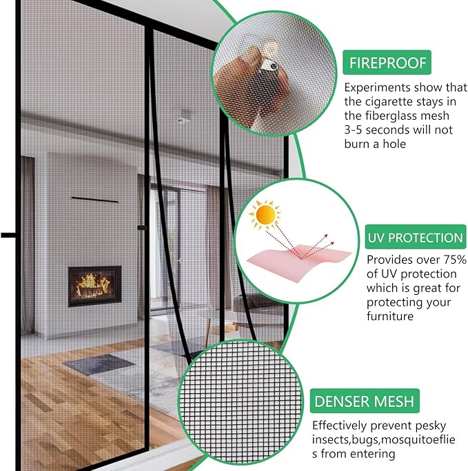 RELIANCER Fiberglass Magnetic Double Door Screen,Fit Doors Size 74"x80",Auto Close Screen Door Mesh w/Magnets,Patio Doorway Mosquito Net Screens,Self-Closing Doors Cover,Doorway Curtain Mesh Partition