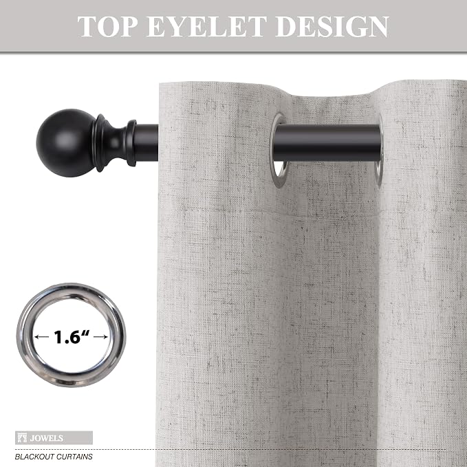 Jowels Silver Linen Blackout Curtains 108 Length 2 Panels Set for Living Room Bedroom, 100% Black Out Thermal Insulated Linen Drapes, Room Darkening Grommet Curtains 108 Inches Long