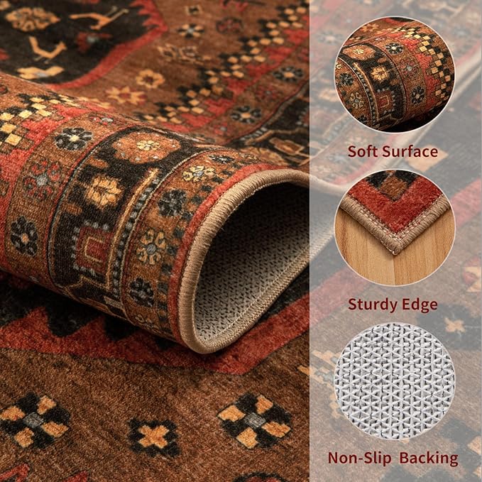 Ciicool Small Area Rug, 2x3ft Red Boho Rug, Ultra Soft Entry Rugs for Entryway, Non-Slip Washable Rugs Oriental Low-Pile Indoor Mat Floor Carpet for Entrance Bedroom Kitchen Bathroom Foyer Decor