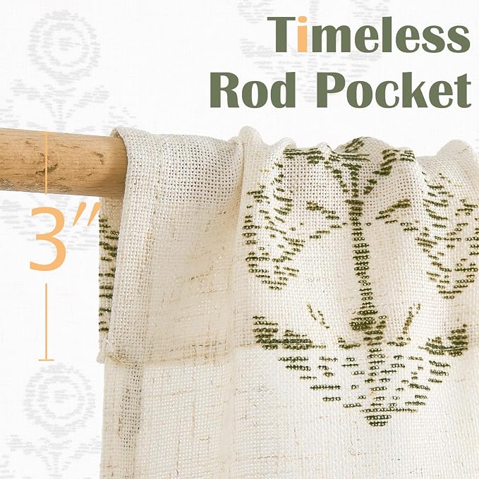 jinchan Linen Kitchen Curtains 36 Inch Floral Tier Curtains Farmhouse Cottage Core Flax Cafe Rod Pocket Country Small Window Drapes for Laundry Room Bathroom RV 2 Panels Sage Green on Beige