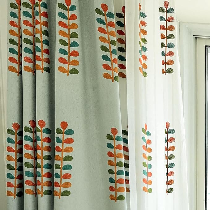 VOGOL Polyester Window Curtains 84 Inch Length, Colorful Leaves Embroidered Grommet Curtain Panels, 60% Room Darkening Drapes, W52 x L84, 2 Pcs