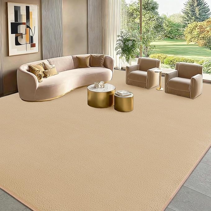 qulint 8x10 Rug for Living Room, Tan Carpet for Bedroom Modern Washbale Area Rug with Thickened Memory-Foam, Minimalist Solid Non Slip Large Carpet for Kid Room Dorm Classroom Home Decor