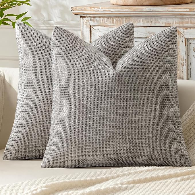MIULEE Pack of 2 Couch Throw Pillow Covers 20x20 Inch Light Gray Modern Boho Accent Decorative Pillow Covers Soft Chenille Farmhouse Cushion Covers for Home Decor Bed Sofa Living Room