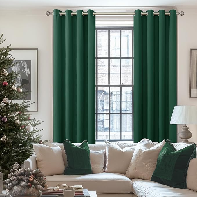 YoungsTex 96 Inch Length Emerald Green Velvet Blackout Curtains, Extra Long Room Darkening Drapes with Grommmet Thermal Insulated for Bedroom Privacy Protection, 52 X 96 Inch, 2 Panels