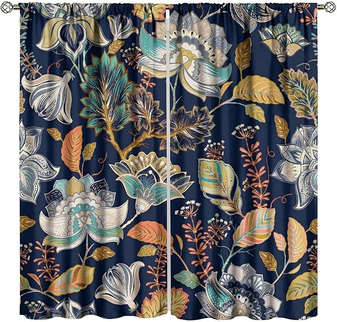 Bohemian Botanical Blackout Curtains, Abstract Ethnic Tribal Mandala Floral Print Window Treatments, Suitable for Bedrooms, Living Rooms and Kitchens.42X45 Inch