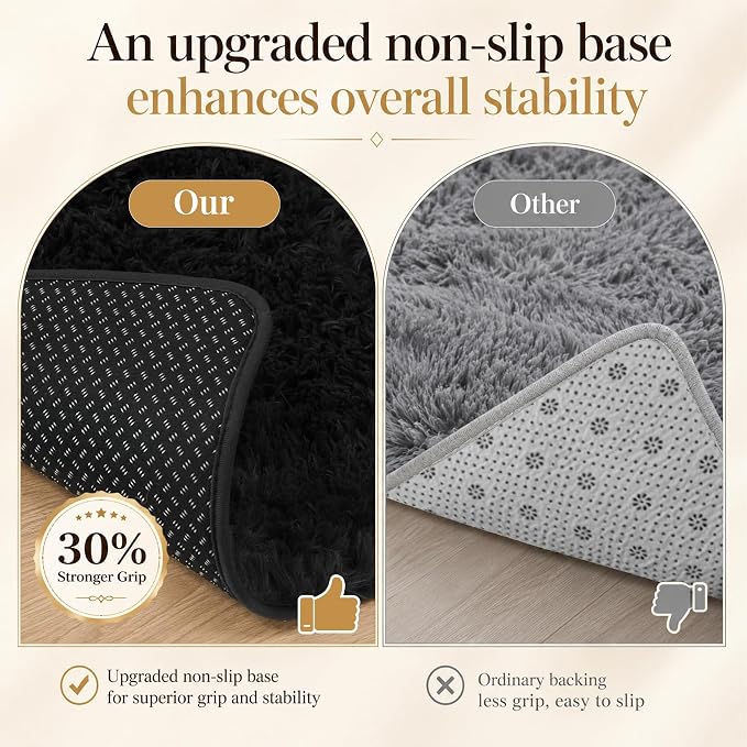Area Rug for Living Room Bedroom: 6x9 Black Soft Fluffy Shag Upgrade Non-Slip High Pile Carpet Large Fuzzy Plush Indoor Floor Decor Shaggy Rug for Kid Boys Girls Dorms Playroom Nursery Modern Home