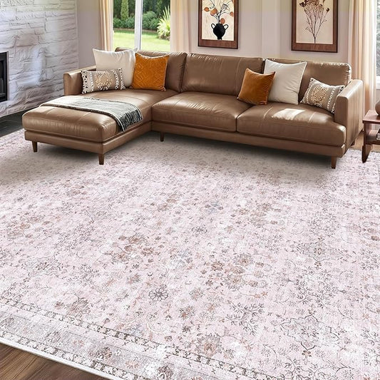 Sasttie 8x10 Area Rugs, Ultra-Soft Washable Rug, Low Pile Foldable Thin Carpets with Non-Slip Backing, Skin-Friendly Stain Resistant Carpet for Living Room, Bedroom, Kitchen, Dorm, 8x10, Pink